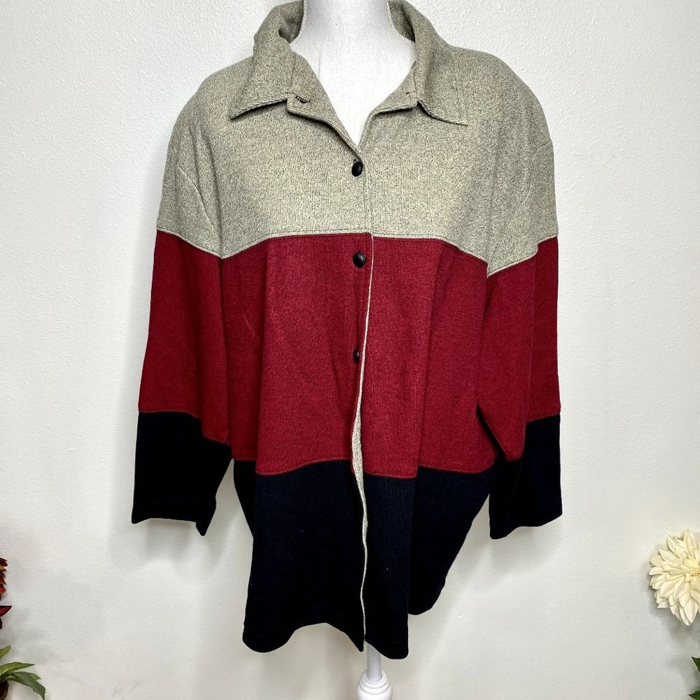 Teddi Color Block Button Front Utility Jacket Preppy Minimalist